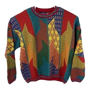 Domenic Sacco Vivid Multicolor 3D-Knit Sweater Size Large Vintage 90s